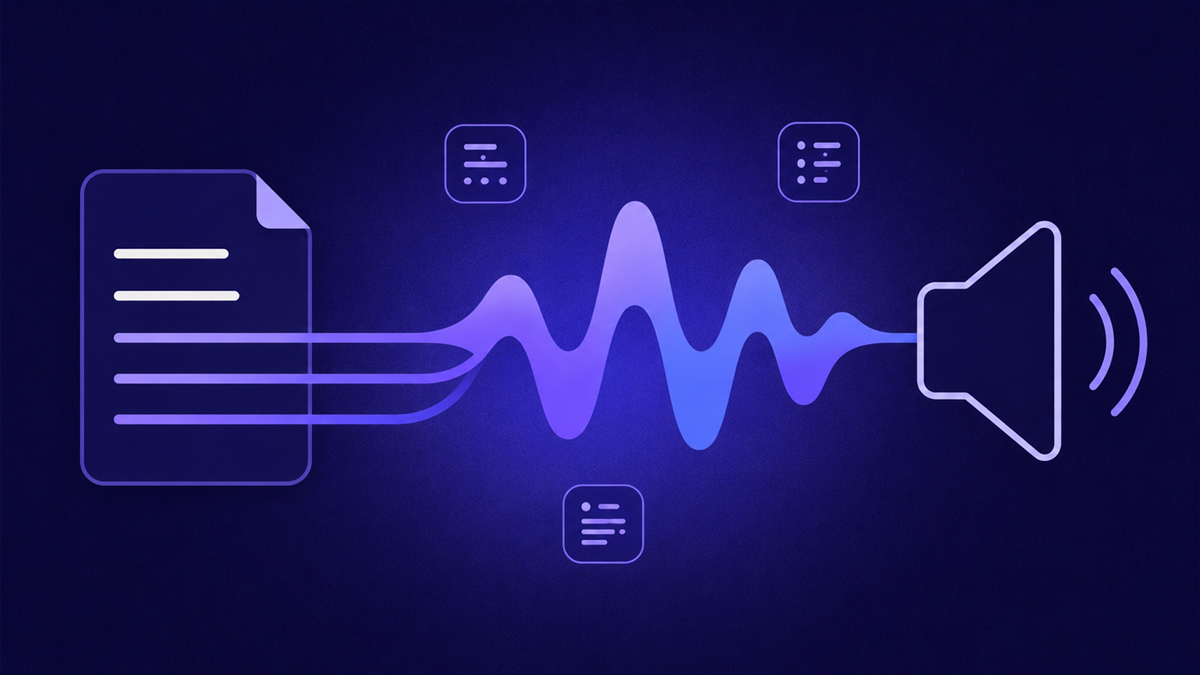 A step-by-step tutorial being narrated by an AI voice with editable text beside the video preview