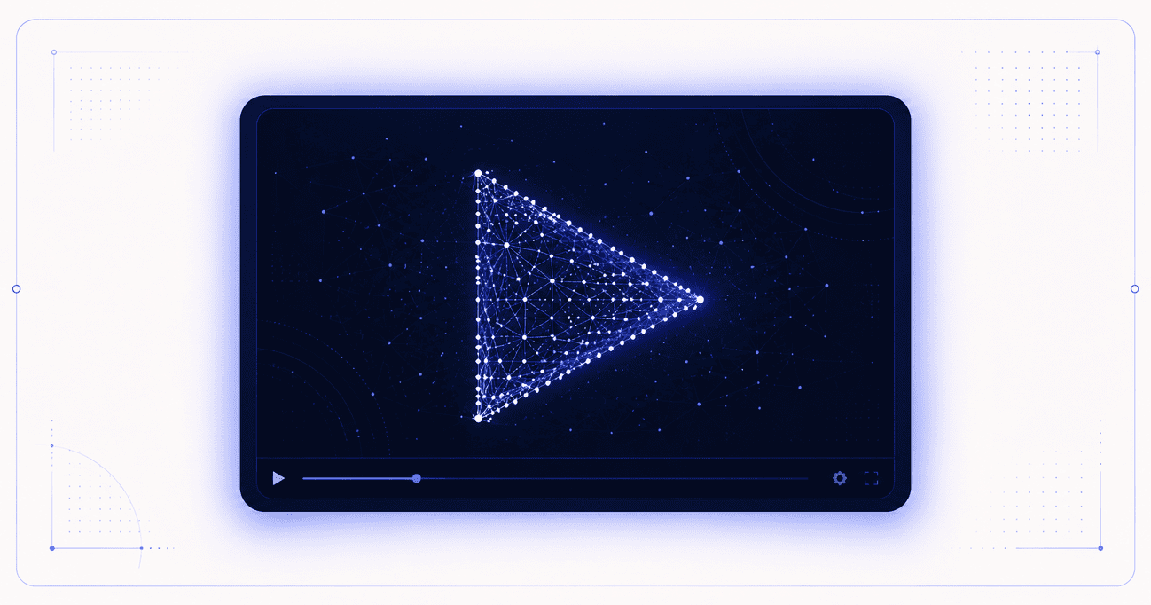 A video player whose play symbol is drawn as a constellation of connected data points